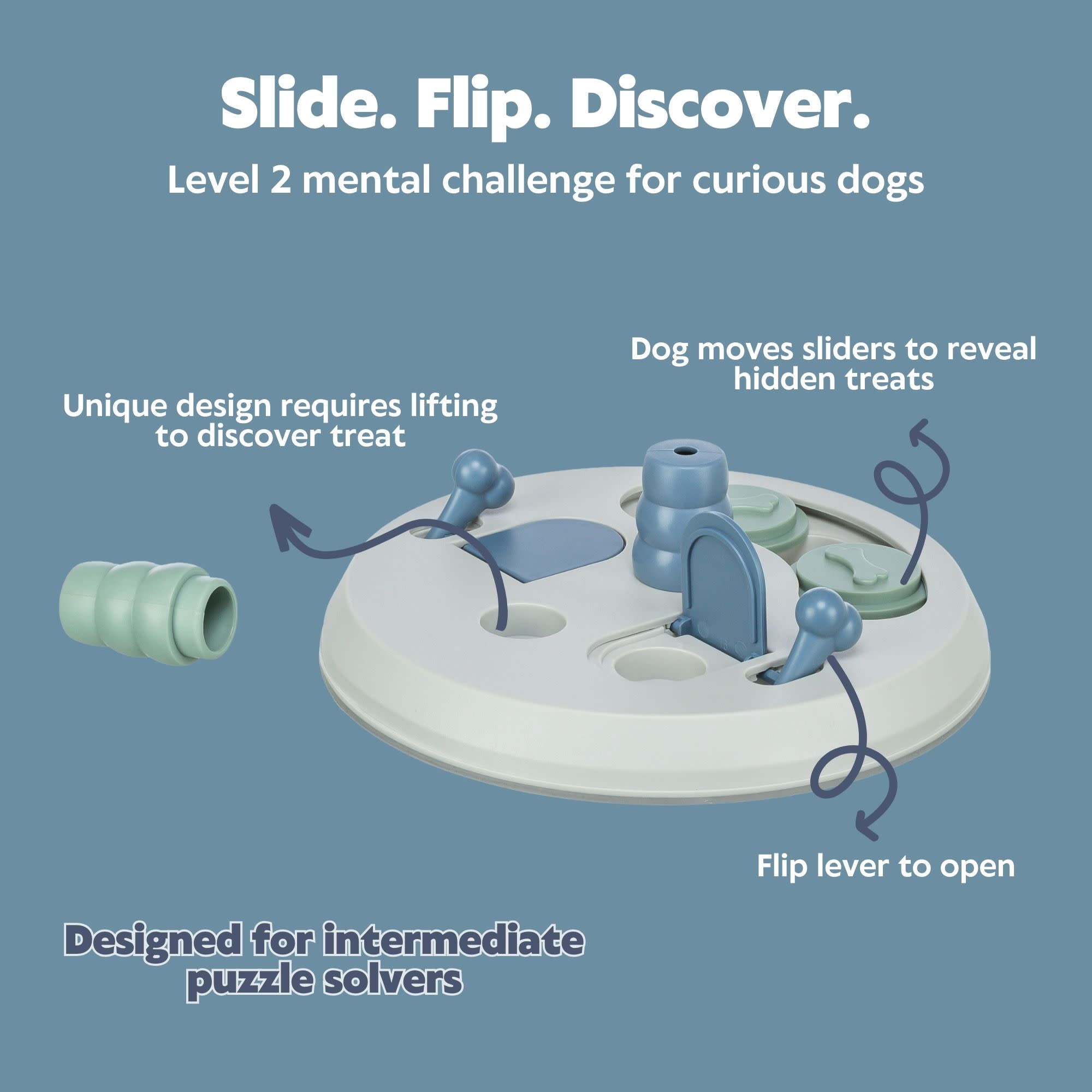 TRIXIE Dog Activity Flip Board Strategy Game, Level 2 Dog Puzzle Toy, Treat Dispenser