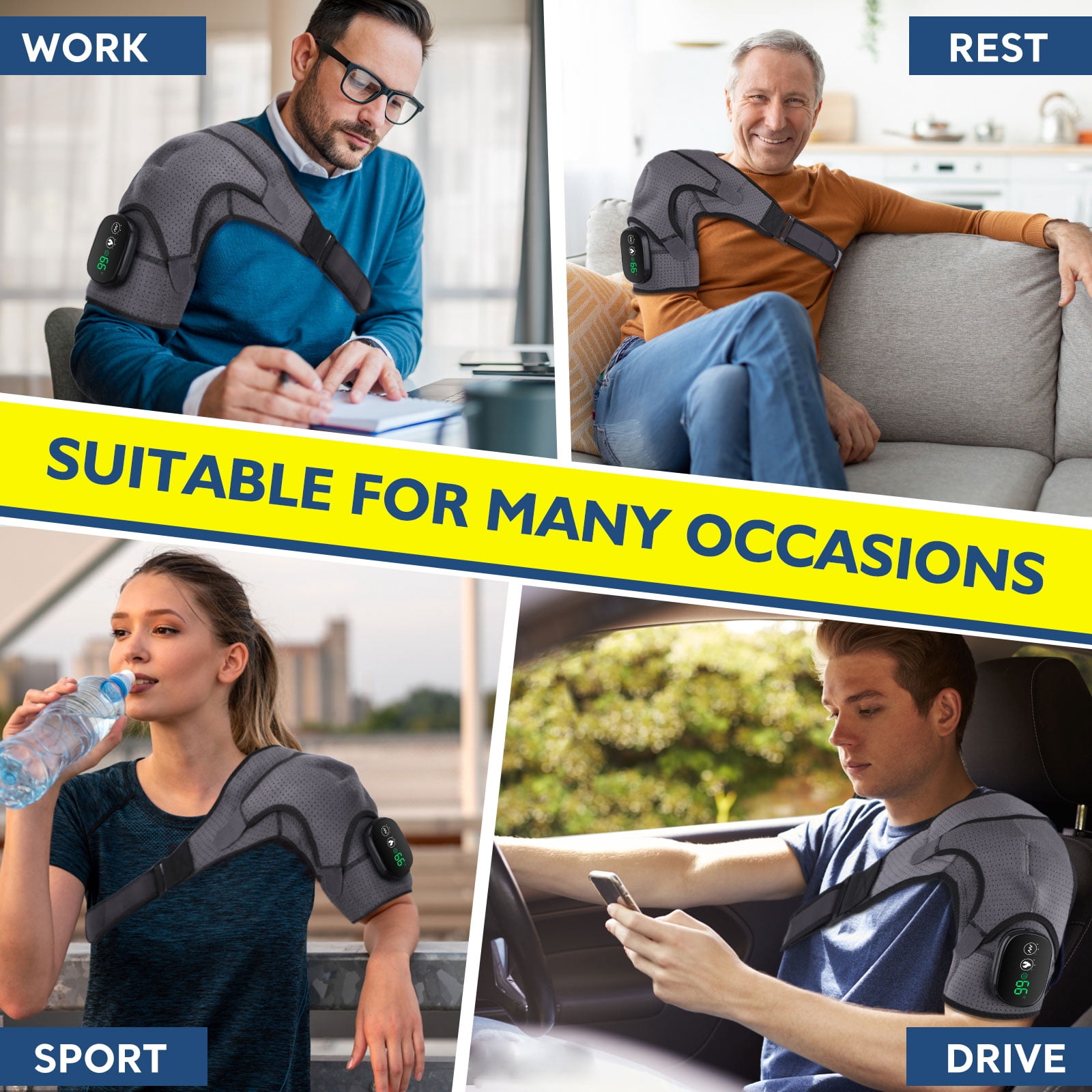Heated Shoulder Brace Wrap,Electric Shoulder Heating Pad Massager ,Rechargeable Cordless Shoulder Massager with 3 Adjustable Vibrations for Men Women, Heated Shoulder Massage for Relax