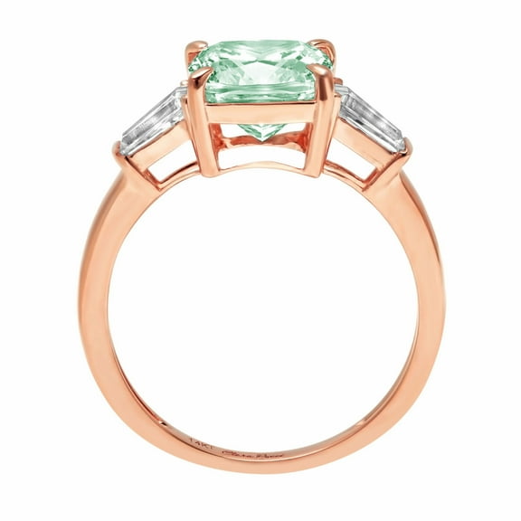 3 ct Cushion Cut Simulated Green Diamond Three-Stone Engagement Ring for Women in 18K Rose Gold