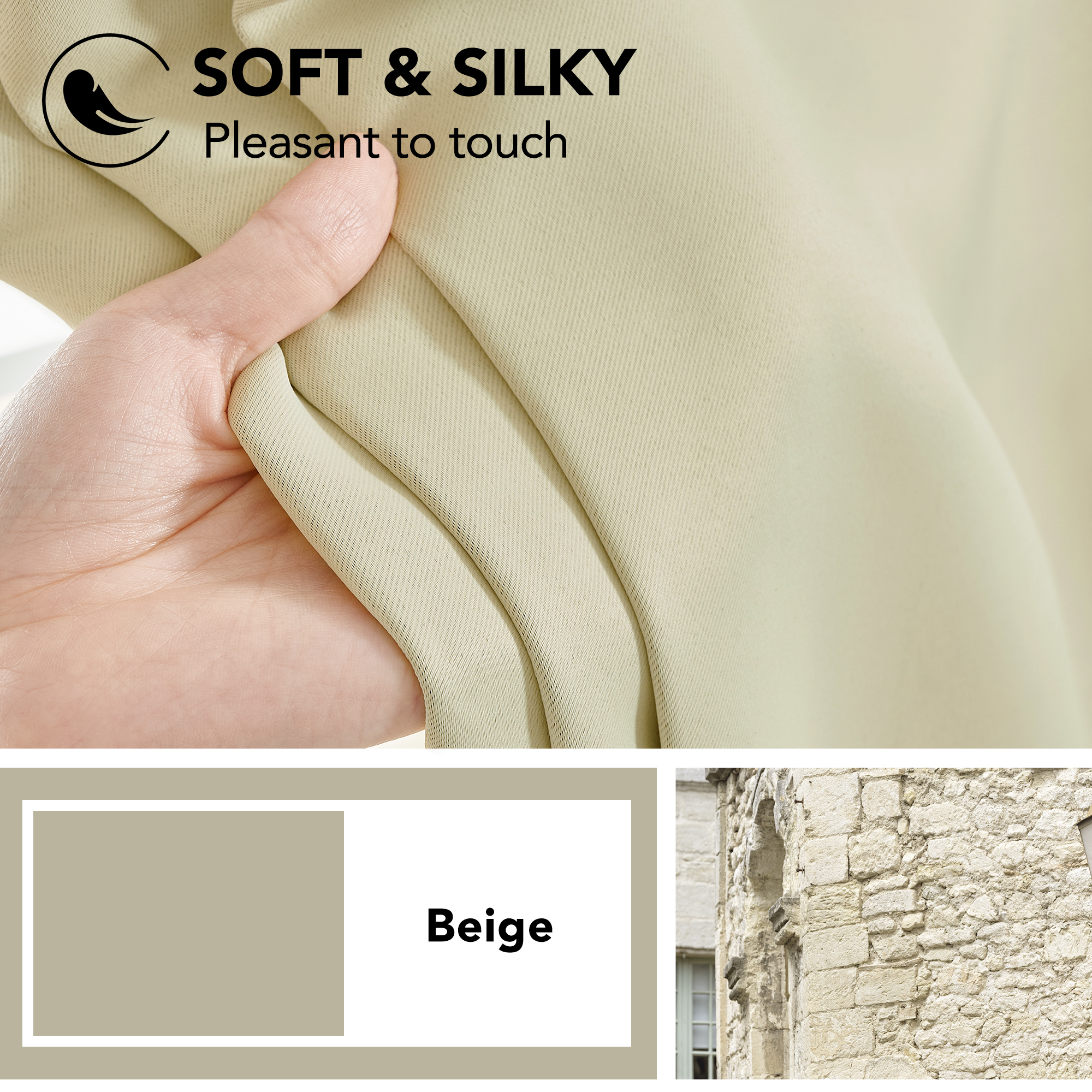 ZOPZO Blackout Curtains 2 Panels Thermal Insulated, Beige, 70W x 63L Inch, Back Tab Drapes for Bedroom and Living Room