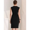 thumbnail image 3 of Vestido de Oficina Allegra K para Mujer Sin Mangas Cuello En V con Cinturón Lápiz Negro M, 3 of 6