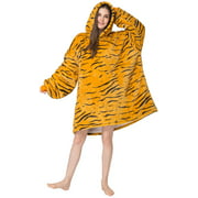 Oversized Wearable Blankets，Soft Plush Printed Sherpa Blanket Sweatshirt with Pockets，One Size Fits All, Tiger, Adult