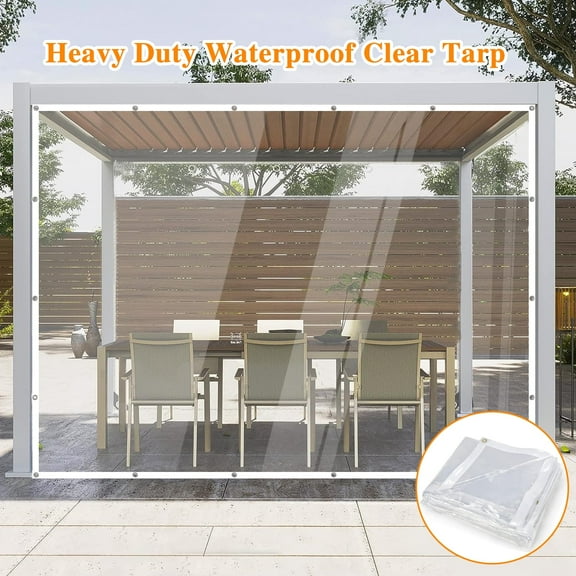 ft. x 12 ft. Clear Tarp Heavy Duty Waterproof with Eyelets for Camping, Patio Pergola Garden Canopy Rainproof
