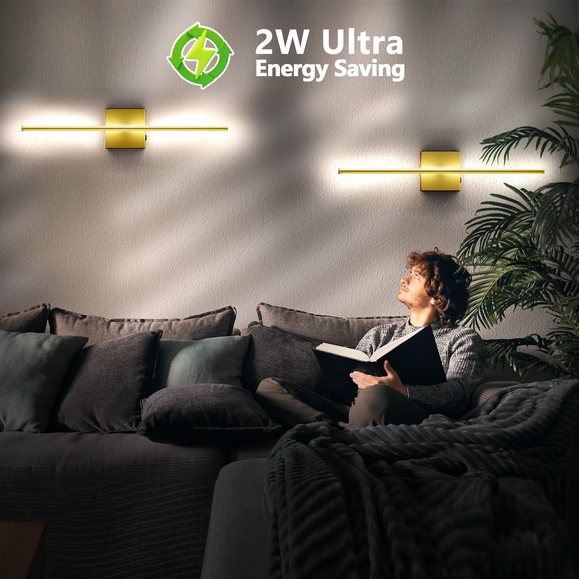 HOYOFOL Touch Light Cordless Wall Sconces, LED Rechargeable Lamp with Remote Control, Gold (2 Pack)
