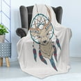 thumbnail image 4 of Deer Soft Flannel Fleece Throw Blanket, Roe Deer with Dreamcatcher Folk Art Style Sketch, Cozy Plush for Indoor and Outdoor Use, 70" x 90", Beige Teal Cream, by Ambesonne, 4 of 5