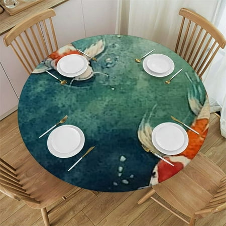 

SHERONV Koi Fish Watercolor Round Table Cover Stain Resistant Washable Indoor Outdoor Tablecloth Kitchen Dining Wedding Parties Polyester Full Width Single-Sided Printing Elastic Edge 42 -46