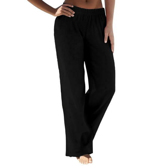 Womens Pants Ladies Daily Home Outdoor Elastic Waist Side Pockets Trousers Leisure Pant Womens Slacks Black L