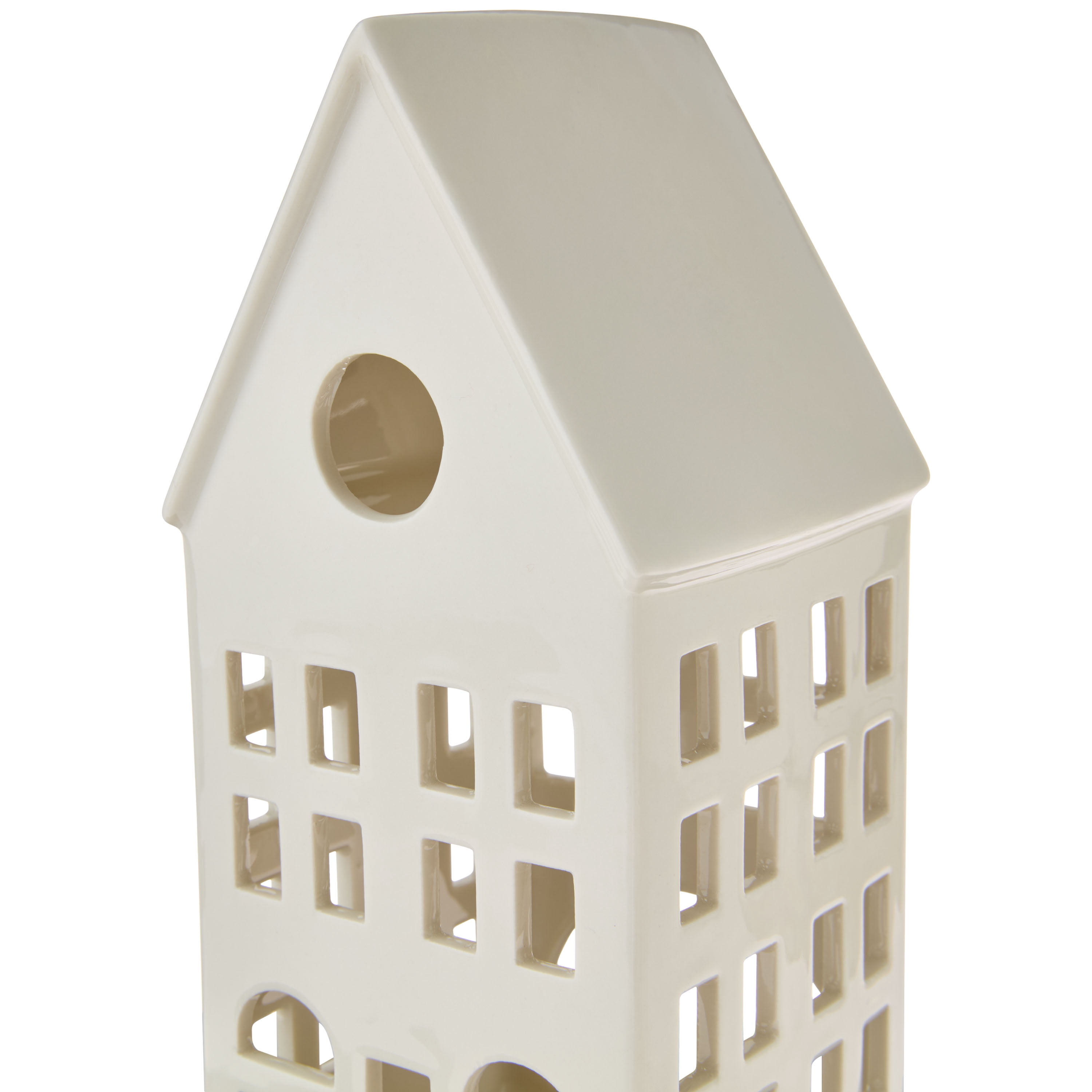 Ceramic Tall Decorative House Christmas Tabletop Decoration, White, 8", by My Texas House