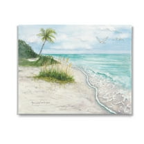 Stupell Industries Seagulls over Tropical Beach Landscape Painting Gallery Wrapped Canvas Art Print Wall Art, 20 x 16