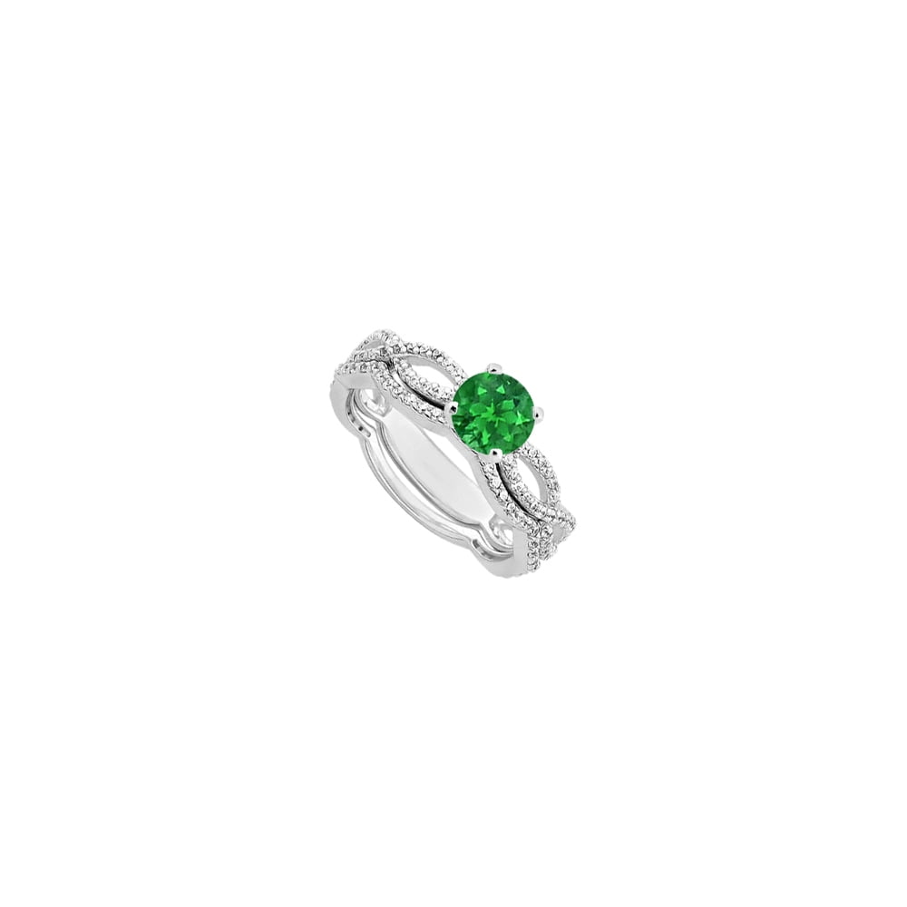 Cubic Zirconia And Created Emerald Engagement Ring With Wedding Band Sets In 14k White Gold 1 50