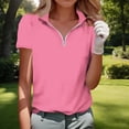 thumbnail image 2 of Kinrui Women's Short Sleeve T-Shirts Summer Elegant V Neck Zipper Collared Golf Tops Slim Fitted Dressy Blouses Pink 3XL, 2 of 6