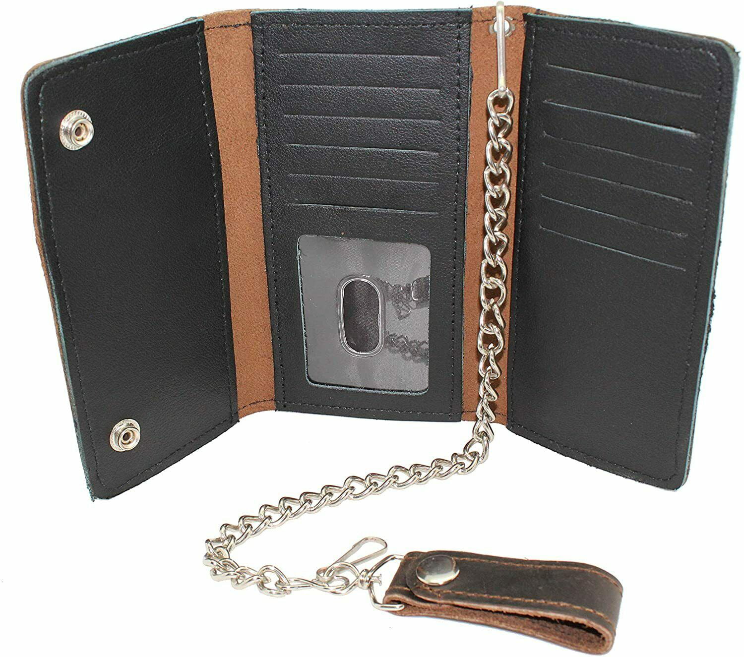 Bifold Light Beige Genuine Leather Wallet with Scale Texture Design with a Chain 