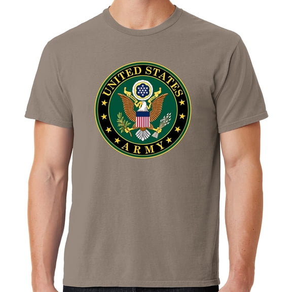 Mens US Army Insignia Cotton Tee Shirt, Small Taupe Brown