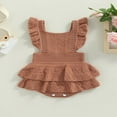 thumbnail image 2 of Baby Girls Knitting Rompers Solid Color Fly Sleeve Ruffle Hem Casual Party Street Spring Fall Summer Rompers Brown 3-6 Months, 2 of 8