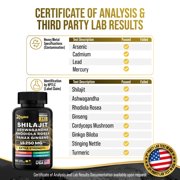 Shilajit 9000 Panax Ginseng 1500MG Ashwagandha 2000MG Rhodiola Rosea 1000MG, Turmeric 500MG, Gingko Biloba 500MG, Stinging Nettle 250MG, Cordyceps Mushroom 500MG (60 Caps)