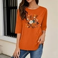 thumbnail image 5 of Charella Women's Floral Printed Tops Flower Graphic Tee Casual Crew Neck 3/4 Sleeve Shirts Loose Fit Clothes (S, Orange 1), 5 of 6