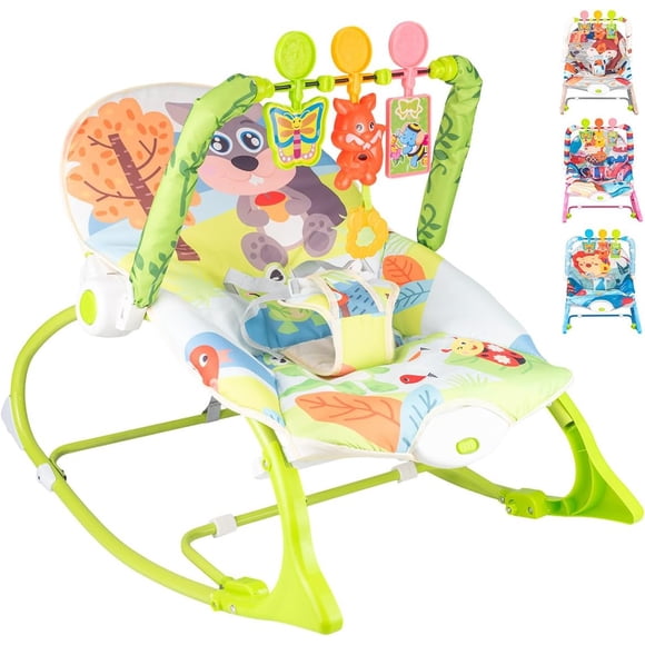 Silla Mecedora Columpio Electrica Para Bébe Portátil De Lujo Cómodo Bouncer Para Bebes Silla Acolchada Multifuncional Con Juguetes Colgante (VERDE)