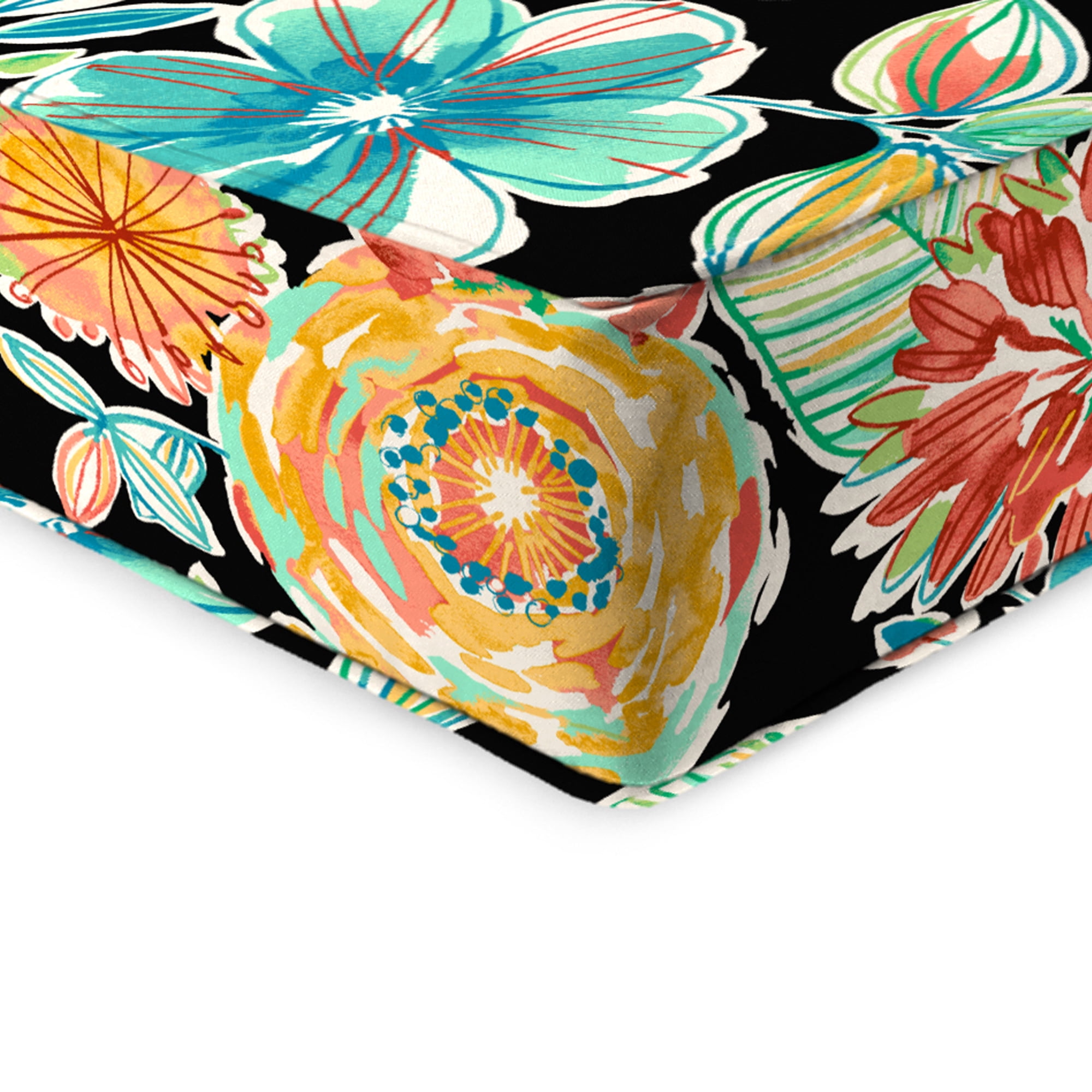 Jordan Manufacturing 46.5" x 24" Colsen Noir Black Floral Rectangular Outdoor Deep Seat Chair Cushion Set with Welt