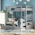 thumbnail image 3 of CJC Twin Over Twin Bunk Beds, Wooden Bunk Bed Frame with Movable Trundle, Safety Rail and Ladder, Gray, 3 of 9