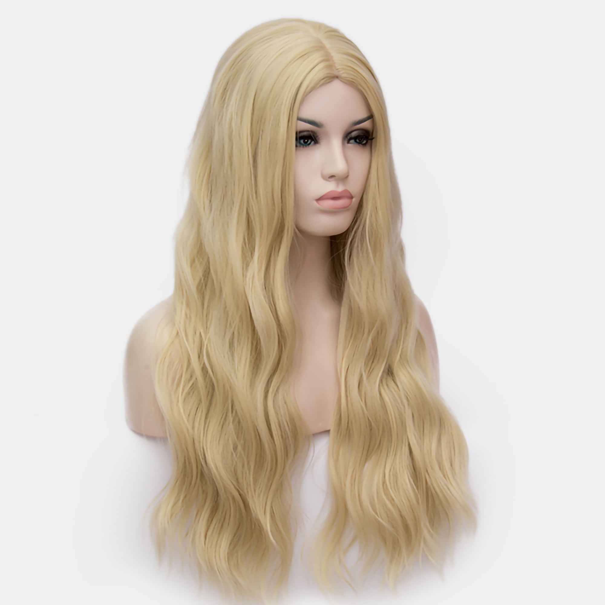 Unique Bargains Human Hair Wigs for Lady 28" Curly Wig Cap Fluffy Curly Wavy Bright Gold Tone