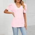 thumbnail image 2 of Slatcetga Women V Neck Top Puff Sleeve Shirt Short Sleeve Top Loose Hollow Out Slim Shirt Pink XL, 2 of 6