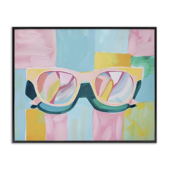 Stupell Industries Blocked Pastels & Sunglasses Fashion Painting Black Framed Art Print Wall Art, 14 x 11