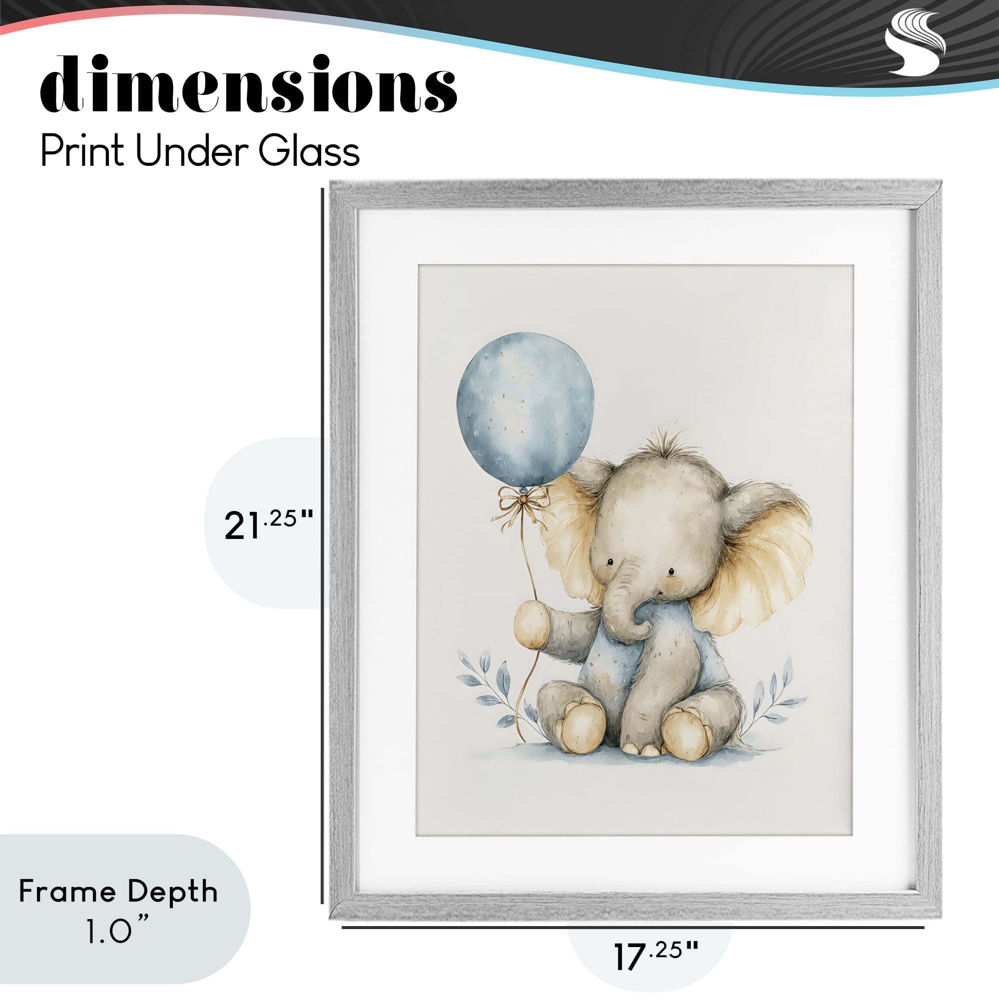 Stupell Industries Watercolor Nursery Elephant Gray Framed Print Under Glass, design by LSR Design Studio