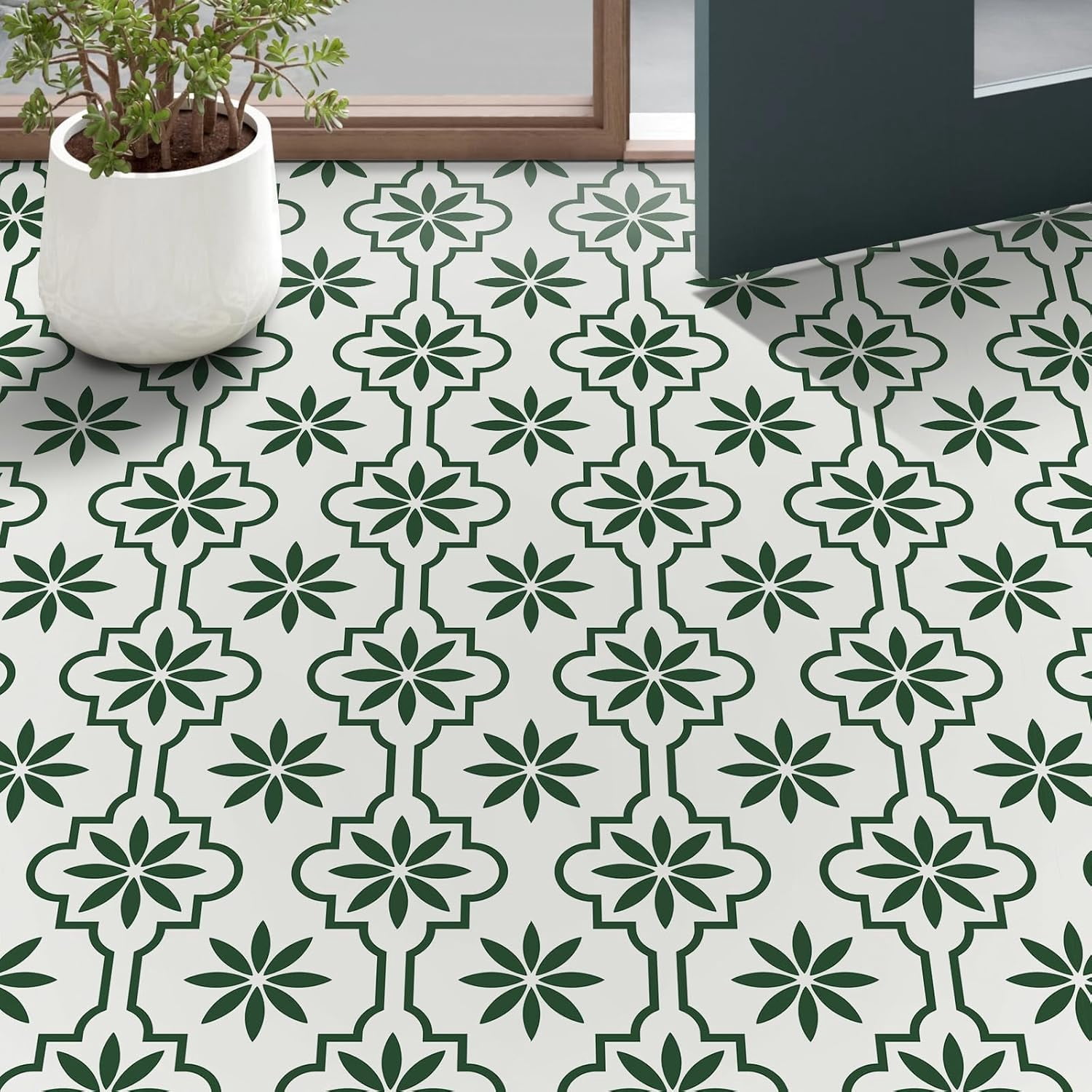 MORCART Peel and Stick Floor Tile, Vinyl Flooring Waterproof, DIY Flooring for Bathroom, Kitchen, Fireplace, Pet House, Stairs, Bedrooms, Wall (20PCS,7.87" x 7.87",Green)
