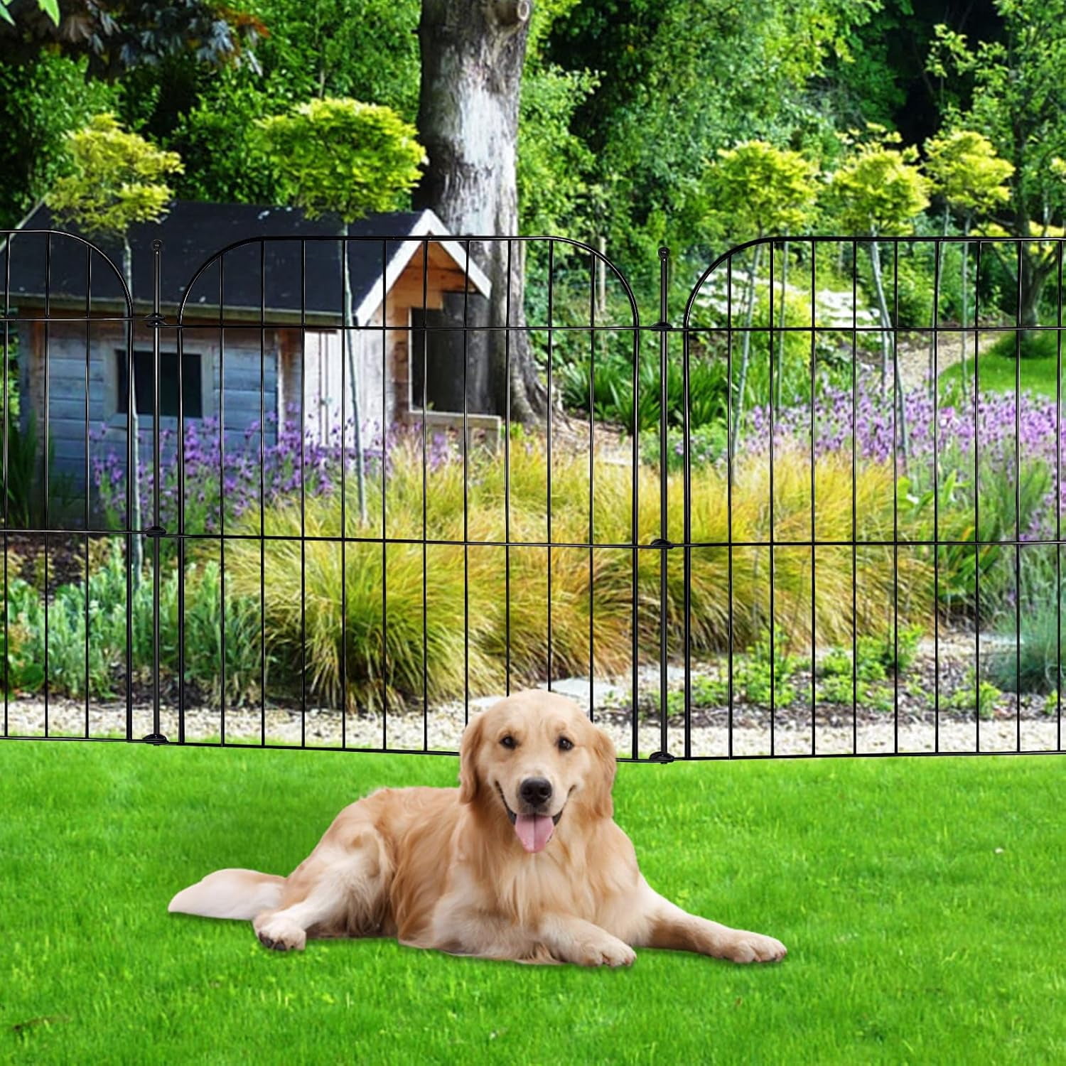5 Panels Decorative Garden Fence, 24 in(H) x 20 ft(L) Rustproof Metal Wire Fencing with Ground Stakes for Yard, Pet and Animal Barrier