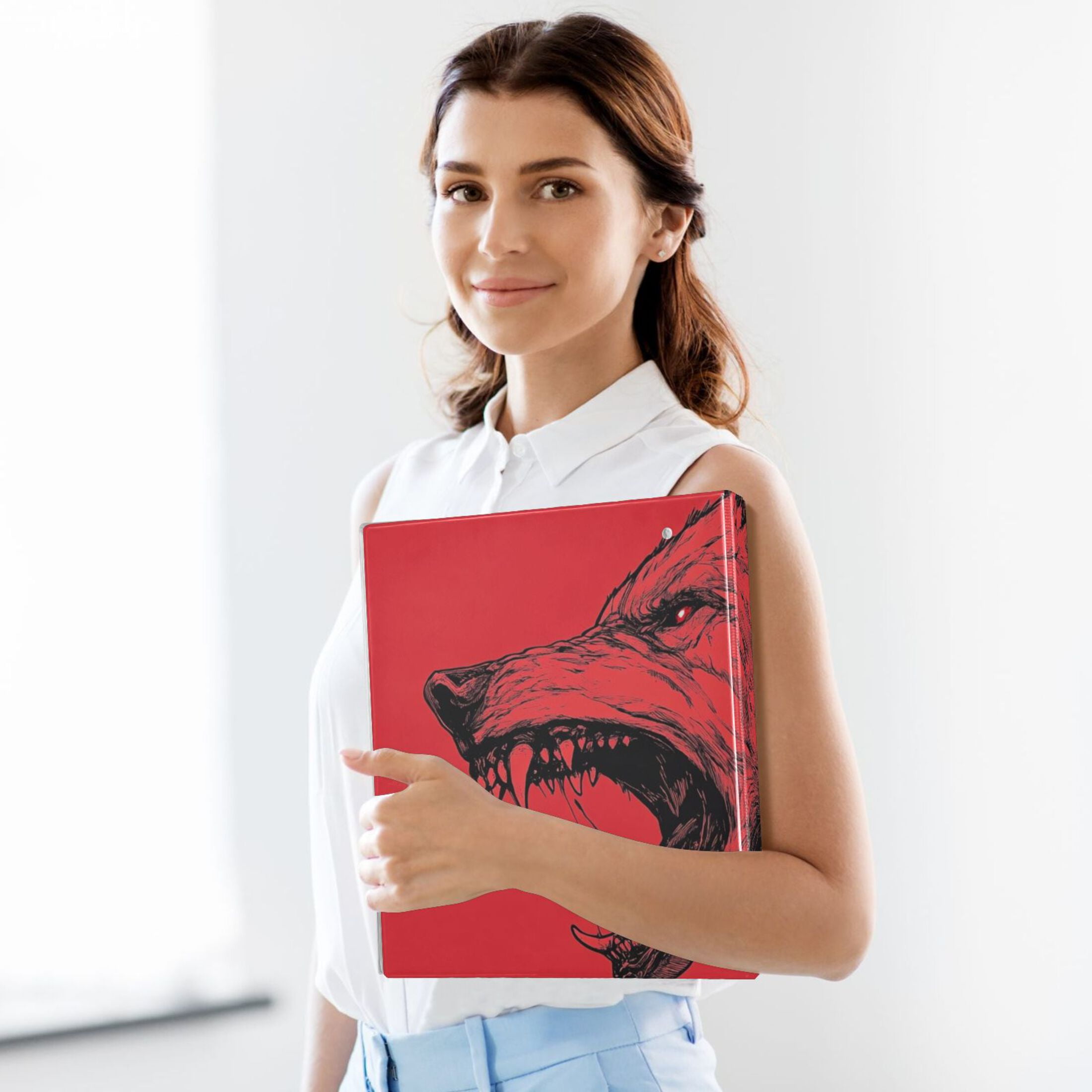 Monster Wolf 3 Ring Binders 1.5 inch Hardcover File Folders with Interior Pockets A4 Size Organizer for School Office Hospital