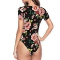 thumbnail image 3 of Uemuo Rose Flowers Pattern Women's One Piece Short Sleeve Swimsuit Rash Guard Surfing Modest Quick-drying Swimsuit Beach Essentials-X-Large, 3 of 9