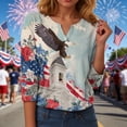 thumbnail image 5 of GEWSEY 2026 USA 250th Anniversary T Shirt Women – Patriotic American Flag V-Neck Top 3/4 Sleeve Independence Day Gift (Khaki, M), 5 of 8