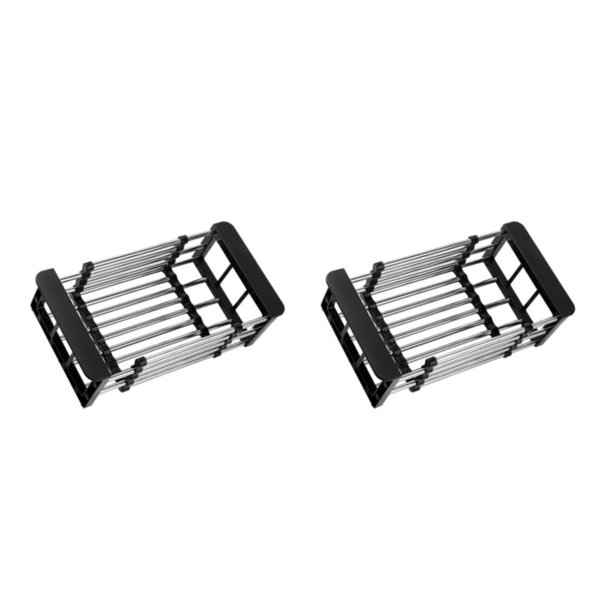 Cateissary Fregadero de cocina multiusos Estante de almacenamiento Cesta de drenaje telescópica para frutas negro 2piezas negro