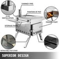 thumbnail image 4 of VEVOR Tent Wood Stove 18.1x15x27.2 inch, Camping Wood Stove 304 Stainless Steel with Folding Pipe, Portable Wood Stove 113 inch Total Height for Camping, Tent Heating, Hunting, Outdoor Cooking, 4 of 9