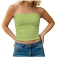 thumbnail image 2 of qolati Womens Strapless Tube Tops Y2K Going Out Cropped Fitted Tank Tops Slim Fit Trendy Layered Bandeau Shirts Backless Workout Clothes Green L, 2 of 9