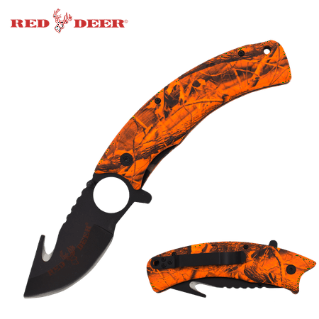 Red Deer Hunter Orange Tree Camo Assisted Opening Gut Hook Pocket Hunting