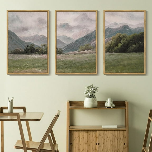 Abstract Mountain View Canvas Wall Art Poster Vintage Grassland Landscape Wall Oil Painting for Bedroom Living Room Decor