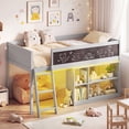 thumbnail image 2 of Gymax Kids Loft Bed w/LED Lights Chalkboard & Removable Bookcase Safety Guardrail Gray, 2 of 10