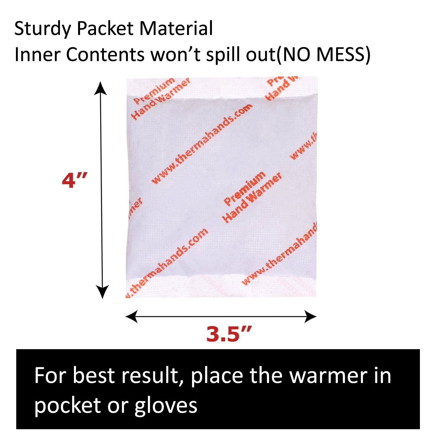 ThermaHands [EXTRA LARGE - 99PACK ] HAND WARMERS (Size: 3.5 inch x 4 inch, Duration: 12+ Hours, Max Temp: 163 F) Air-Activated, Convenient, Safe, Natural, Odorless, Long Lasting Hand Warmer