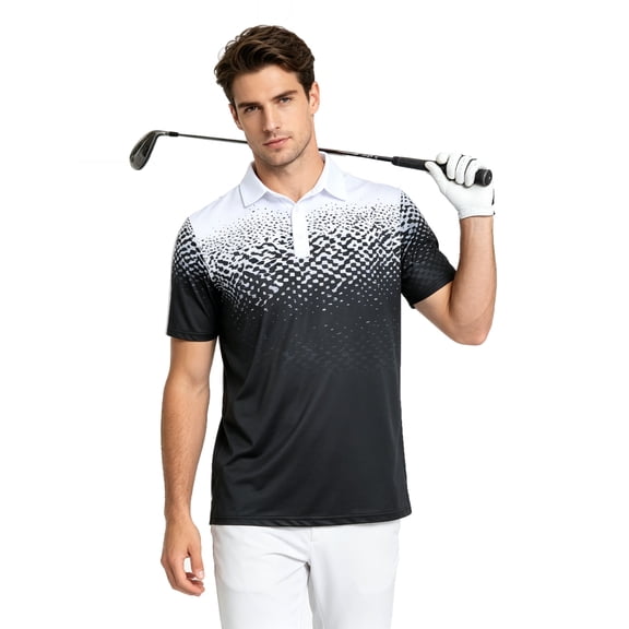 Aideaone Men Golf Polo Shirts Short Sleeve Button Down Gradient Tropical 3D Print Dry Fit Moisture Wicking Athletic Performance Shirt