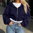 thumbnail image 3 of yillto Women Crop Zip up Hooded Sweatshirt Drawstring Jackets Big Girls Casual Loose Fall Coat with Pockets, 3 of 6