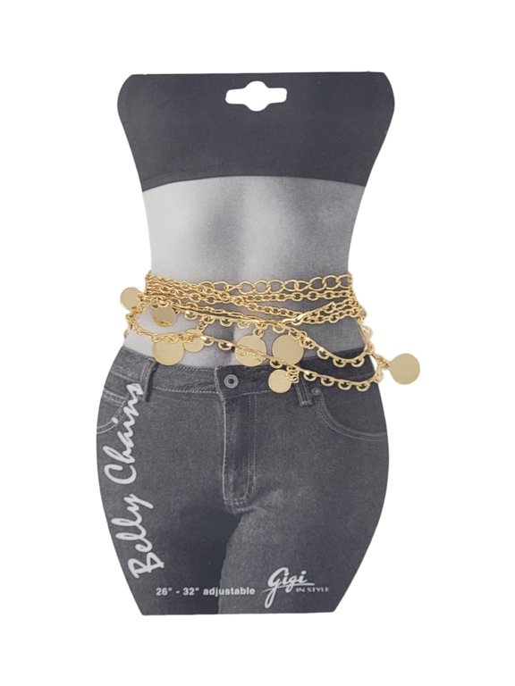 Belly Chain Body Jewelry Disc Fringe Fancy Chain 26-32" Gold Tone