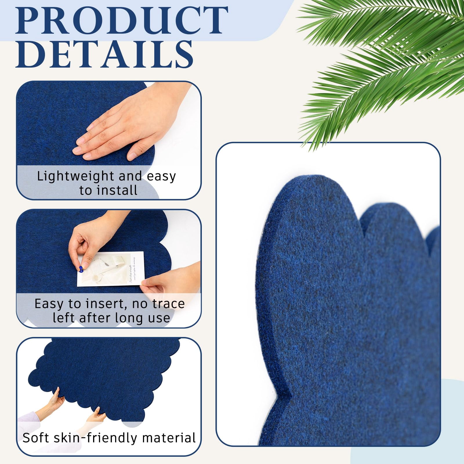 Scalloped Felt Bulletin Board 24 X 18 Inches Foldable Dark Blue Pin Cork Alternative For Wall  2' 1.5' Trifold Picture Vision Self Adhesive Decorative