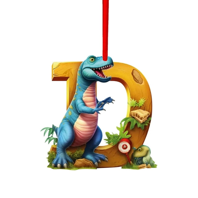 Colgante de dinosaurio con la letra D, decoración navideña, colgante de dinosaurio con la letra D, estilo adorable, decoración festiva para el hogar, regalo único, marco de metal.,Wsvlmg
