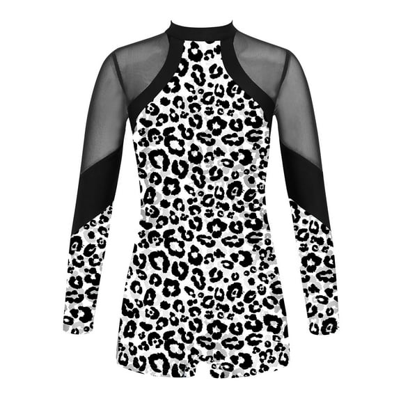 Aislor Kids Girls Long Sleeve Mesh Splice Gymnastics Leotards Athletic Ballet Dance Biketard 6-16