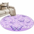 thumbnail image 2 of Butterfly Floral Round Living Room Rugs 4 ft, Purple Floral Texture Butterflies Pearl Washable Area Rug with Non-Slip Sturdy Edge Binding Round Carpet for Entryway Kitchen Bedroom Bathroom, 2 of 9