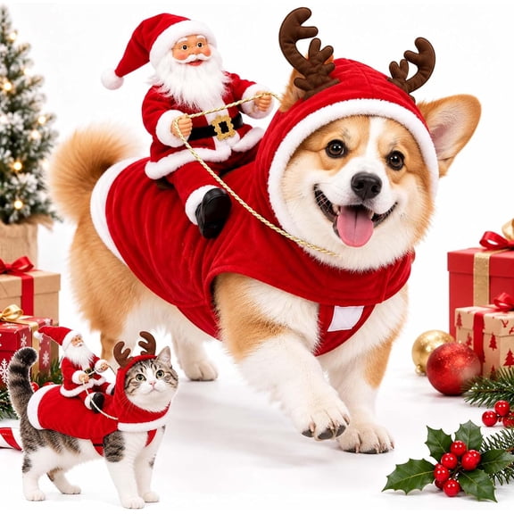 Santa Rider Pet Christmas Costume,Christmas Dog Rider Outfit