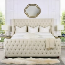 Light Beige Linen Brooklyn King Tufted Panel Bed Headboard & Footboard, Offering Ample Mattress Space