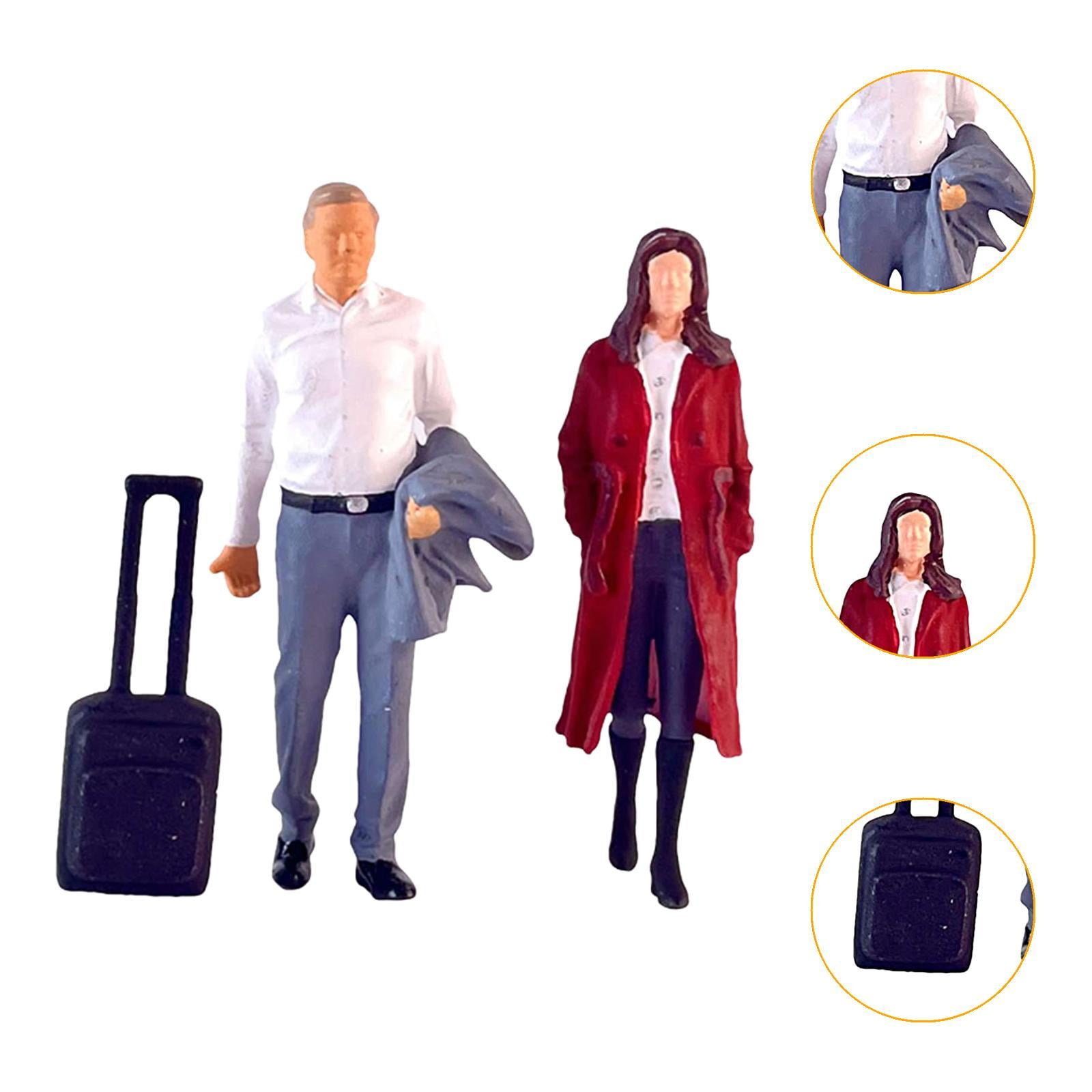 Rushawy 2x 1/64 Women and Men Figures Hand Painted Figurines with Suitcase Model S Gauge