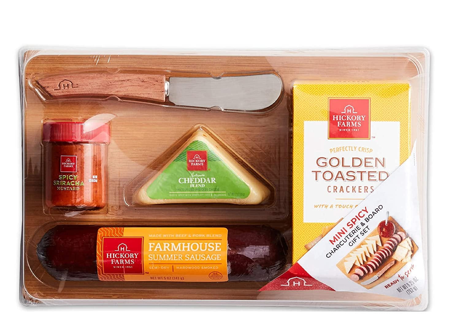 Hickory Farm Holiday Mini Spicy Mustard, Summer Sausage Charcuterie and Cutting Board Gift Set